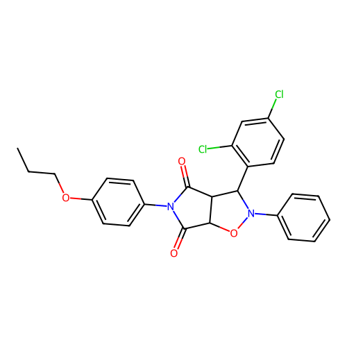 3-(2,4-dichlorophenyl)-2-phenyl-5-(4-propoxyphenyl)-3a,6a-dihydro-3H-pyrrolo[3,4-d][1,2]oxazole-4,6-dione structure