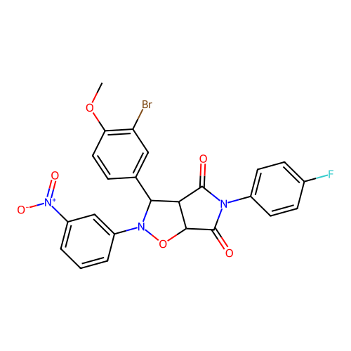 3-(3-bromo-4-methoxyphenyl)-5-(4-fluorophenyl)-2-(3-nitrophenyl)-3a,6a-dihydro-3H-pyrrolo[3,4-d][1,2]oxazole-4,6-dione structure