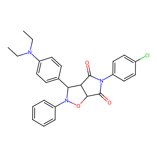 3-(4-chlorophenyl)-8-(4-diethylaminophenyl)-7-phenyl-6-oxa-3,7-diazabicyclo[3.3.0]octane-2,4-dione structure