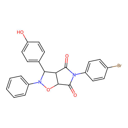 3-(4-bromophenyl)-8-(4-hydroxyphenyl)-7-phenyl-6-oxa-3,7-diazabicyclo[3.3.0]octane-2,4-dione structure