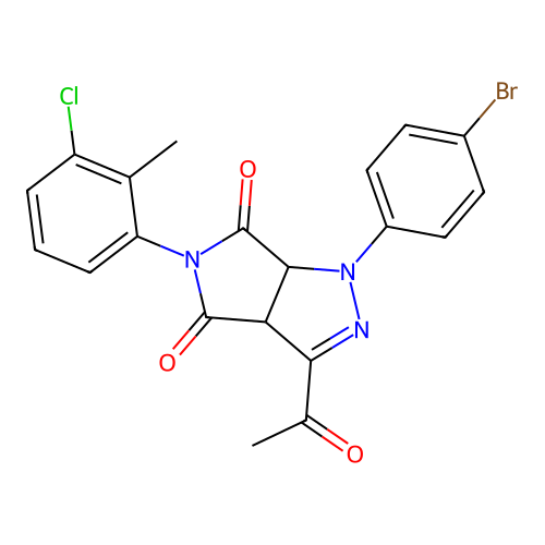3-acetyl-1-(4-bromophenyl)-5-(3-chloro-2-methylphenyl)-1,6a-dihydropyrrolo[3,4-c]pyrazole-4,6(3aH,5H)-dione structure