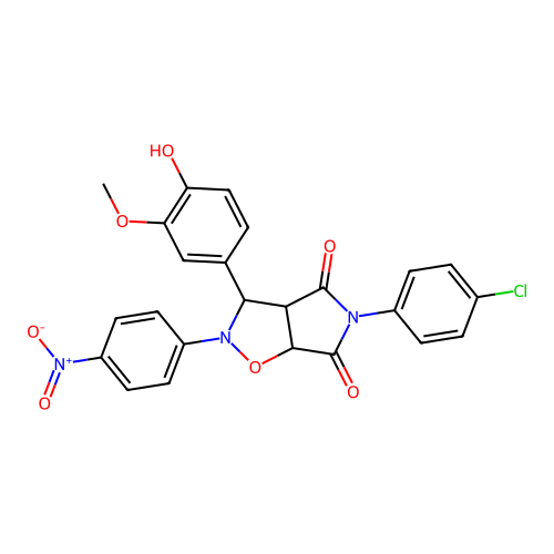 5-(4-chlorophenyl)-3-(4-hydroxy-3-methoxyphenyl)-2-(4-nitrophenyl)-3a,6a-dihydro-3H-pyrrolo[3,4-d][1,2]oxazole-4,6-dione structure