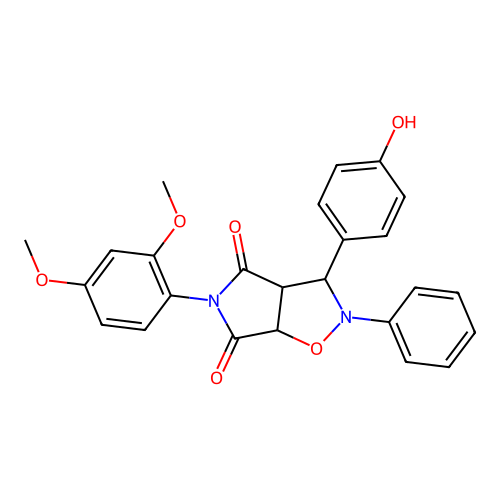 3-(2,4-dimethoxyphenyl)-8-(4-hydroxyphenyl)-7-phenyl-6-oxa-3,7-diazabicyclo[3.3.0]octane-2,4-dione structure