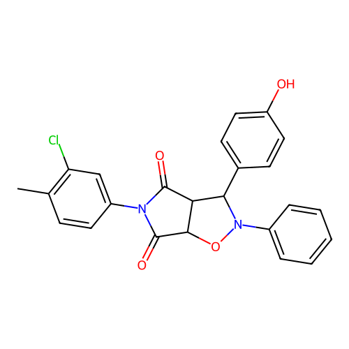5-(3-chloro-4-methylphenyl)-3-(4-hydroxyphenyl)-2-phenyl-3a,6a-dihydro-3H-pyrrolo[3,4-d][1,2]oxazole-4,6-dione structure