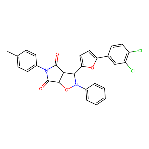 3-(5-(3,4-dichlorophenyl)furan-2-yl)-2-phenyl-5-(p-tolyl)dihydro-2H-pyrrolo[3,4-d]isoxazole-4,6(5H,6aH)-dione structure