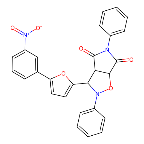 3-(5-(3-nitrophenyl)furan-2-yl)-2,5-diphenyldihydro-2H-pyrrolo[3,4-d]isoxazole-4,6(5H,6aH)-dione structure
