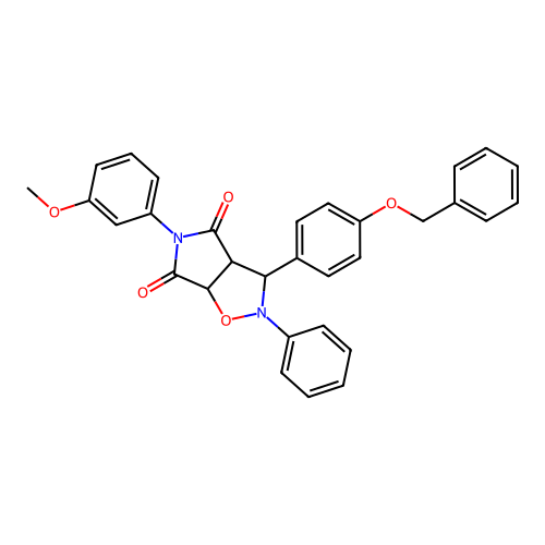 3-(4-(benzyloxy)phenyl)-5-(3-methoxyphenyl)-2-phenyldihydro-2H-pyrrolo[3,4-d]isoxazole-4,6(5H,6aH)-dione structure