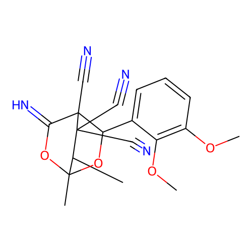 3-(2,3-dimethoxyphenyl)-5-imino-1,7-dimethyl-2,6-dioxabicyclo[2.2.2]octane-4,8,8-tricarbonitrile structure