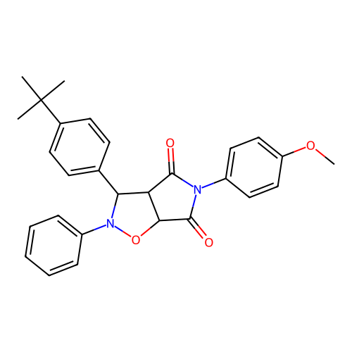 3-(4-(tert-butyl)phenyl)-5-(4-methoxyphenyl)-2-phenyldihydro-2H-pyrrolo[3,4-d]isoxazole-4,6(5H,6aH)-dione structure