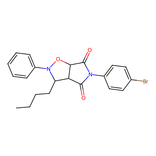 3-(4-bromophenyl)-8-butyl-7-phenyl-6-oxa-3,7-diazabicyclo[3.3.0]octane-2,4-dione structure