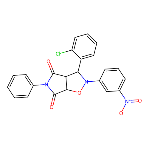 3-(2-chlorophenyl)-2-(3-nitrophenyl)-5-phenyl-3a,6a-dihydro-3H-pyrrolo[3,4-d][1,2]oxazole-4,6-dione structure