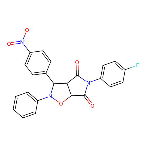 3-(4-fluorophenyl)-8-(4-nitrophenyl)-7-phenyl-6-oxa-3,7-diazabicyclo[3.3.0]octane-2,4-dione structure