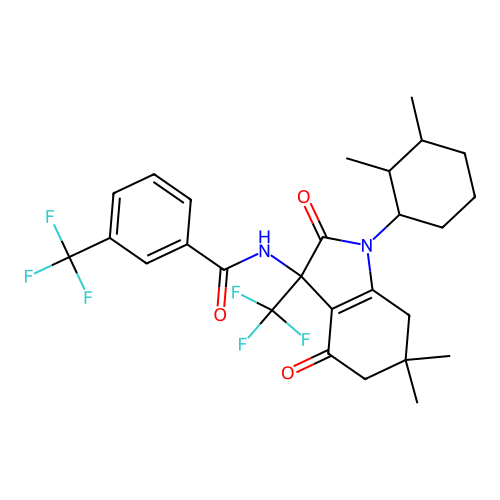 N-(1-(2,3-dimethylcyclohexyl)-6,6-dimethyl-2,4-dioxo-3-(trifluoromethyl)-2,3,4,5,6,7-hexahydro-1H-indol-3-yl)-3-(trifluoromethyl)benzamide structure