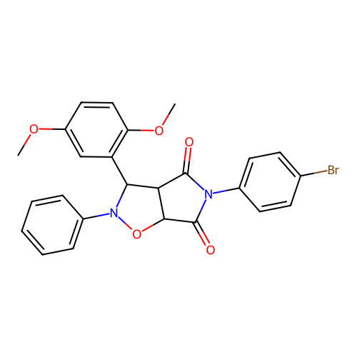 3-(4-bromophenyl)-8-(2,5-dimethoxyphenyl)-7-phenyl-6-oxa-3,7-diazabicyclo[3.3.0]octane-2,4-dione structure