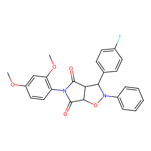 3-(2,4-dimethoxyphenyl)-8-(4-fluorophenyl)-7-phenyl-6-oxa-3,7-diazabicyclo[3.3.0]octane-2,4-dione structure