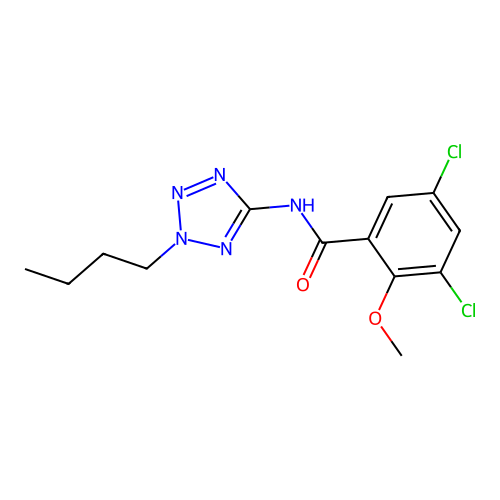 N-(2-butyl-2H-tetraazol-5-yl)-3,5-dichloro-2-methoxybenzamide structure