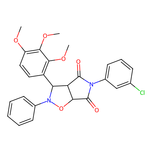 5-(3-chlorophenyl)-2-phenyl-3-(2,3,4-trimethoxyphenyl)-3a,6a-dihydro-3H-pyrrolo[3,4-d][1,2]oxazole-4,6-dione structure