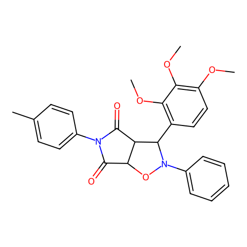 2-phenyl-5-(p-tolyl)-3-(2,3,4-trimethoxyphenyl)dihydro-2H-pyrrolo[3,4-d]isoxazole-4,6(5H,6aH)-dione structure