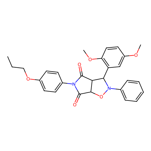 3-(2,5-dimethoxyphenyl)-2-phenyl-5-(4-propoxyphenyl)-3a,6a-dihydro-3H-pyrrolo[3,4-d][1,2]oxazole-4,6-dione structure