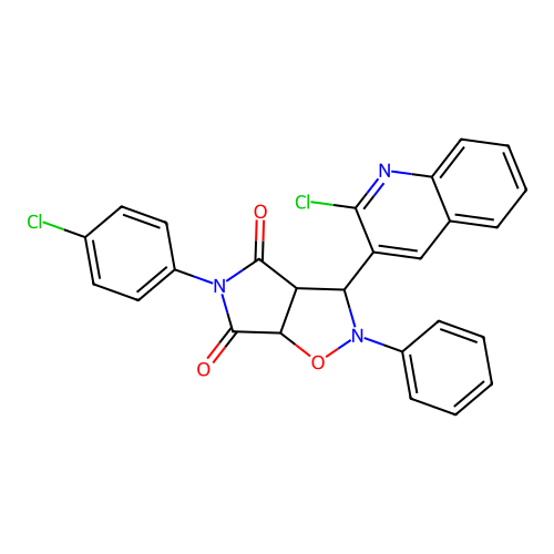 5-(4-chlorophenyl)-3-(2-chloroquinolin-3-yl)-2-phenyl-3a,6a-dihydro-3H-pyrrolo[3,4-d][1,2]oxazole-4,6-dione structure