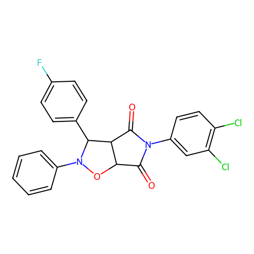 3-(3,4-dichlorophenyl)-8-(4-fluorophenyl)-7-phenyl-6-oxa-3,7-diazabicyclo[3.3.0]octane-2,4-dione structure
