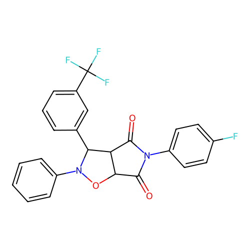 5-(4-fluorophenyl)-2-phenyl-3-(3-(trifluoromethyl)phenyl)dihydro-2H-pyrrolo[3,4-d]isoxazole-4,6(5H,6aH)-dione structure