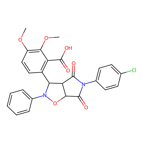 6-(5-(4-chlorophenyl)-4,6-dioxo-2-phenylhexahydro-2H-pyrrolo[3,4-d]isoxazol-3-yl)-2,3-dimethoxybenzoic acid structure