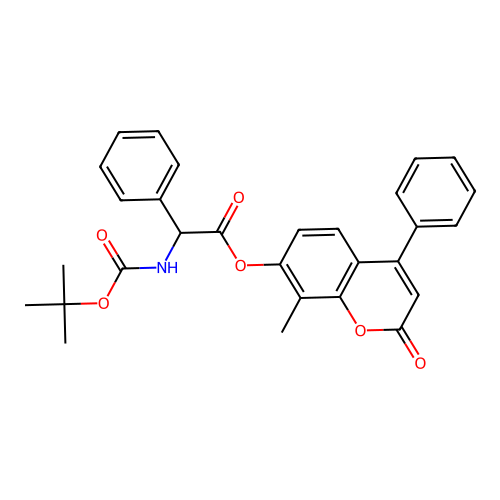 8-methyl-2-oxo-4-phenyl-2H-chromen-7-yl 2-((tert-butoxycarbonyl)amino)-2-phenylacetate structure