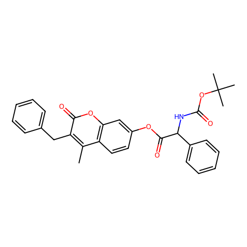 3-benzyl-4-methyl-2-oxo-2H-chromen-7-yl 2-((tert-butoxycarbonyl)amino)-2-phenylacetate structure
