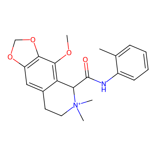 (5S)-4-methoxy-6,6-dimethyl-N-(2-methylphenyl)-7,8-dihydro-5H-[1,3]dioxolo[4,5-g]isoquinolin-6-ium-5-carboxamide structure
