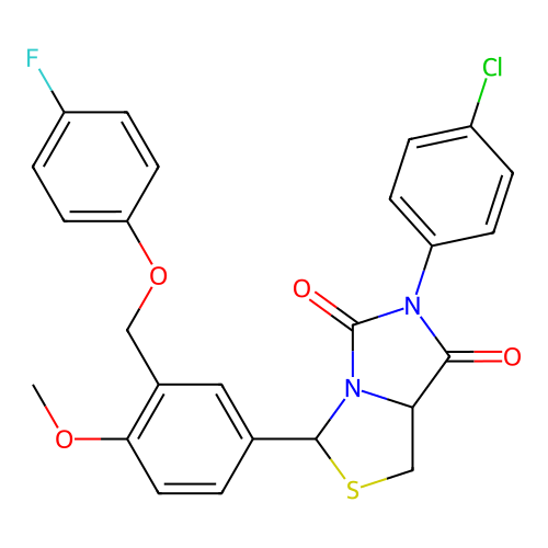6-(4-chlorophenyl)-3-(3-((4-fluorophenoxy)methyl)-4-methoxyphenyl)dihydroimidazo[1,5-c]thiazole-5,7(3H,6H)-dione structure
