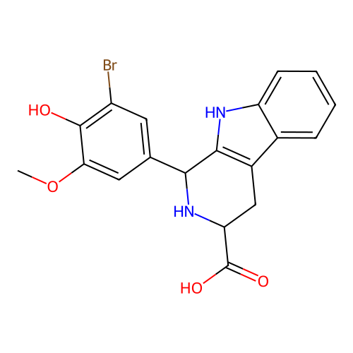 1-(3-bromo-4-hydroxy-5-methoxyphenyl)-2,3,4,9-tetrahydro-1H-pyrido[3,4-b]indole-3-carboxylic acid structure