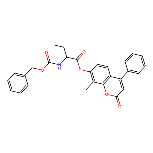 8-methyl-2-oxo-4-phenyl-2H-chromen-7-yl 2-(((benzyloxy)carbonyl)amino)butanoate structure