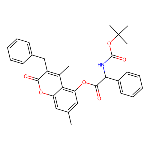 3-benzyl-4,7-dimethyl-2-oxo-2H-chromen-5-yl 2-((tert-butoxycarbonyl)amino)-2-phenylacetate structure