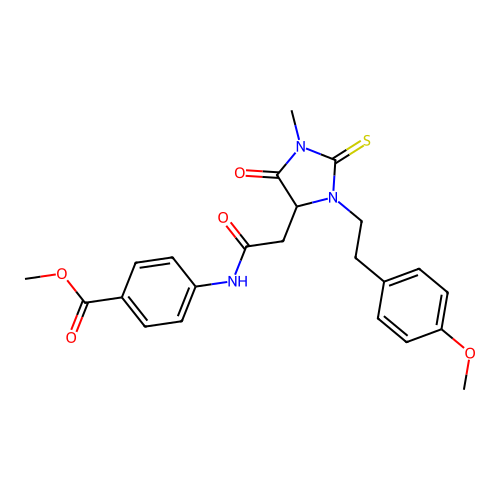 methyl 4-[({3-[2-(4-methoxyphenyl)ethyl]-1-methyl-5-oxo-2-thioxoimidazolidin-4-yl}acetyl)amino]benzoate structure