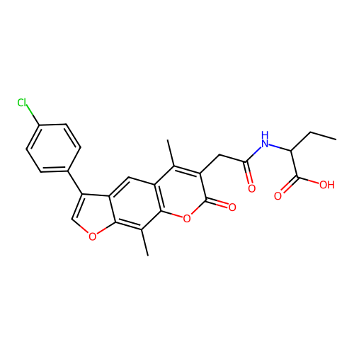 2-(2-(3-(4-chlorophenyl)-5,9-dimethyl-7-oxo-7H-furo[3,2-g]chromen-6-yl)acetamido)butanoic acid structure