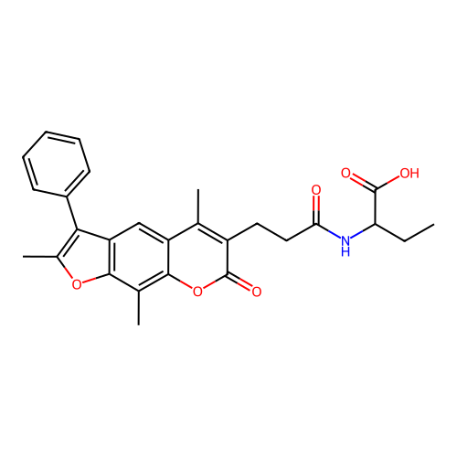 2-(3-(2,5,9-trimethyl-7-oxo-3-phenyl-7H-furo[3,2-g]chromen-6-yl)propanamido)butanoic acid structure