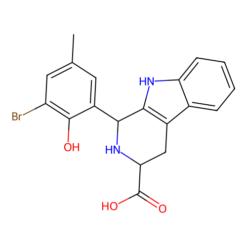 1-(3-bromo-2-hydroxy-5-methylphenyl)-2,3,4,9-tetrahydro-1H-pyrido[3,4-b]indole-3-carboxylic acid structure
