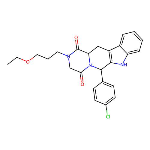 6-(4-chlorophenyl)-2-(3-ethoxypropyl)-2,3,12,12a-tetrahydropyrazino[1',2':1,6]pyrido[3,4-b]indole-1,4(6H,7H)-dione structure