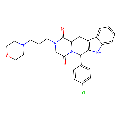 6-(4-chlorophenyl)-2-(3-morpholinopropyl)-2,3,12,12a-tetrahydropyrazino[1',2':1,6]pyrido[3,4-b]indole-1,4(6H,7H)-dione structure