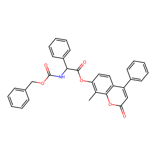 8-methyl-2-oxo-4-phenyl-2H-chromen-7-yl 2-(((benzyloxy)carbonyl)amino)-2-phenylacetate structure