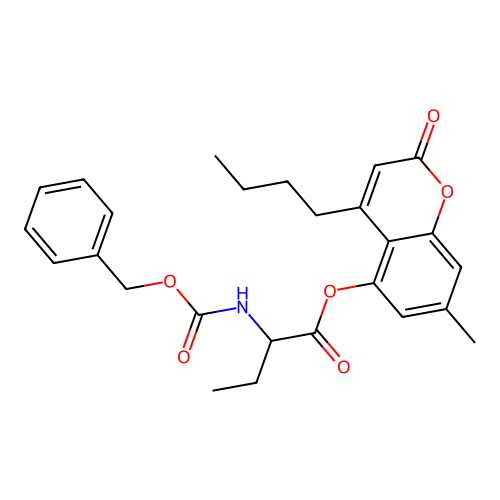 4-butyl-7-methyl-2-oxo-2H-chromen-5-yl 2-(((benzyloxy)carbonyl)amino)butanoate structure