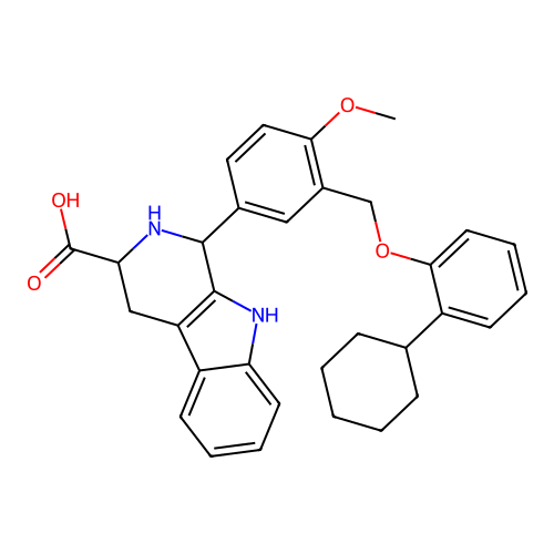 1-(3-((2-cyclohexylphenoxy)methyl)-4-methoxyphenyl)-2,3,4,9-tetrahydro-1H-pyrido[3,4-b]indole-3-carboxylic acid structure