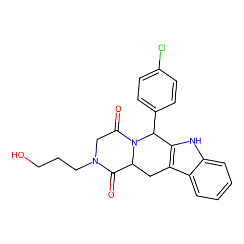 6-(4-chlorophenyl)-2-(3-hydroxypropyl)-2,3,12,12a-tetrahydropyrazino[1',2':1,6]pyrido[3,4-b]indole-1,4(6H,7H)-dione structure