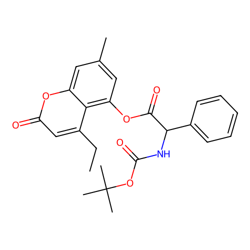 4-ethyl-7-methyl-2-oxo-2H-chromen-5-yl 2-((tert-butoxycarbonyl)amino)-2-phenylacetate structure
