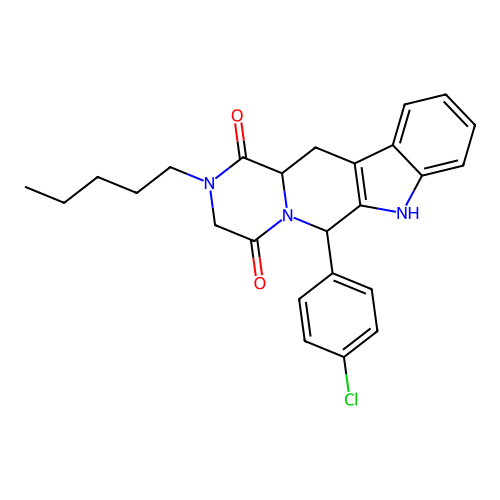 6-(4-chlorophenyl)-2-pentyl-2,3,12,12a-tetrahydropyrazino[1',2':1,6]pyrido[3,4-b]indole-1,4(6H,7H)-dione structure