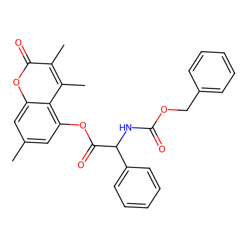 3,4,7-trimethyl-2-oxo-2H-chromen-5-yl 2-(((benzyloxy)carbonyl)amino)-2-phenylacetate structure