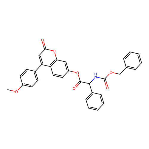 4-(4-methoxyphenyl)-2-oxo-2H-chromen-7-yl 2-(((benzyloxy)carbonyl)amino)-2-phenylacetate structure