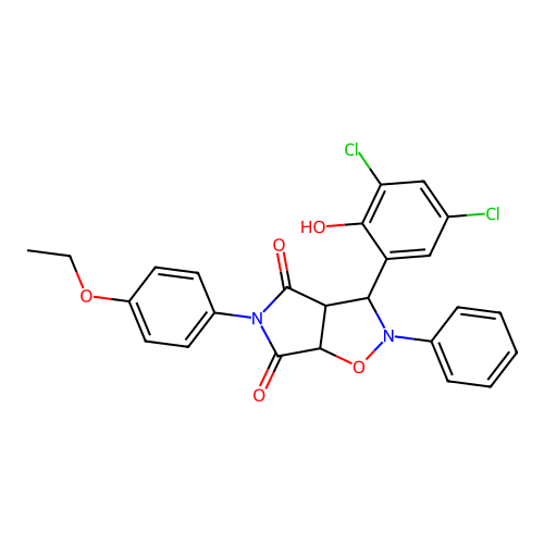 3-(3,5-dichloro-2-hydroxyphenyl)-5-(4-ethoxyphenyl)-2-phenyl-3a,6a-dihydro-3H-pyrrolo[3,4-d][1,2]oxazole-4,6-dione structure