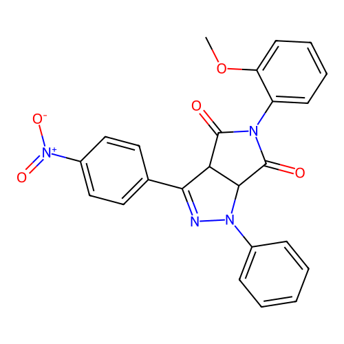 3-(2-methoxyphenyl)-8-(4-nitrophenyl)-6-phenyl-3,6,7-triazabicyclo[3.3.0]oct-7-ene-2,4-dione structure